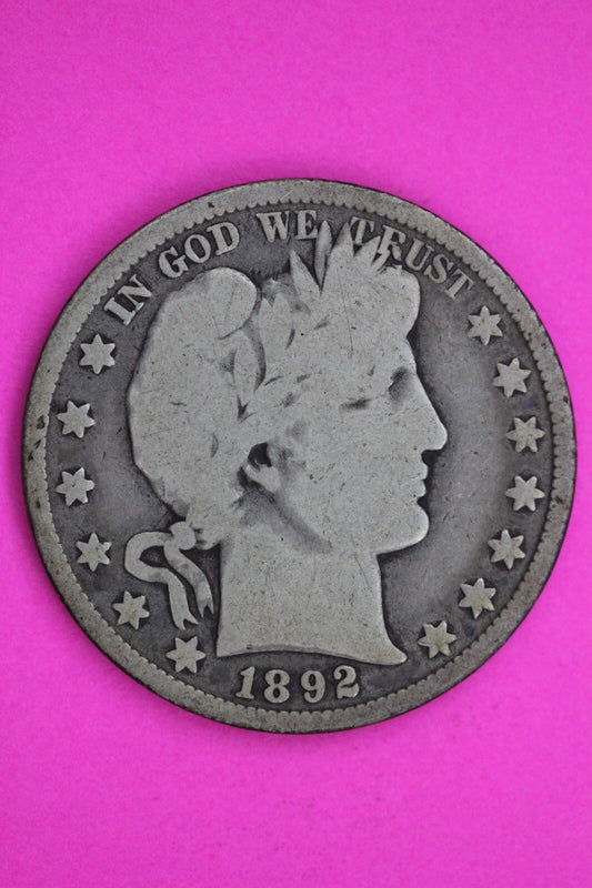 1892 P Barber Liberty Half Dollar Silver Coin Guaranteed Authentic Genuine 1174
