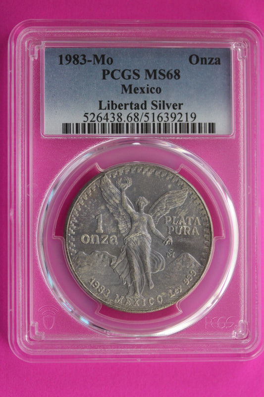 Toned 1983 MS 68 Libertad Mexico 1 OZ Silver Coin PCGS Certified Authentic 223