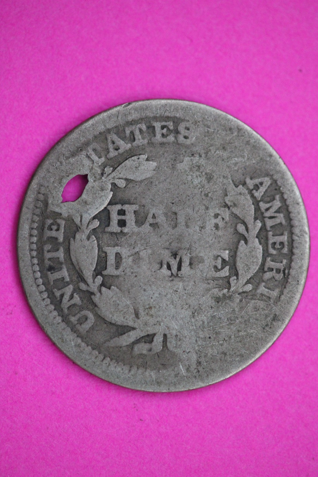 1854 P Seated Half Dime Silver Exact Coin Shown Filler Damaged Holed Bent 2736