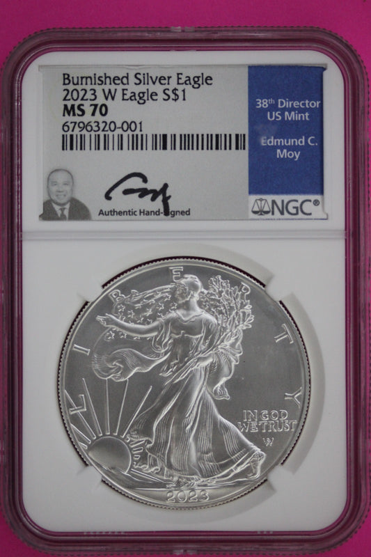 2023 W MS 70 Moy Signature Hand Signed Silver Eagle Coin NGC Certified Slab 826