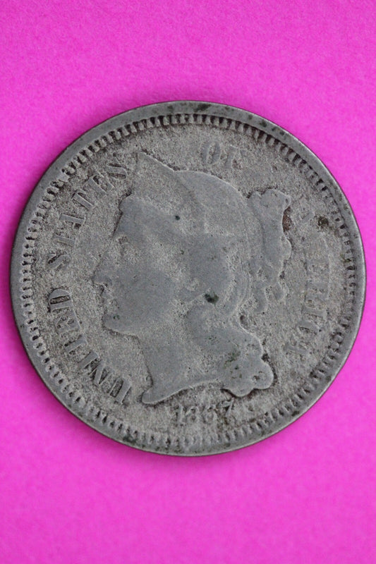 1867 Three 3 Cent Nickel Scarce Type Coin Guaranteed Authentic & Genuine 0720N