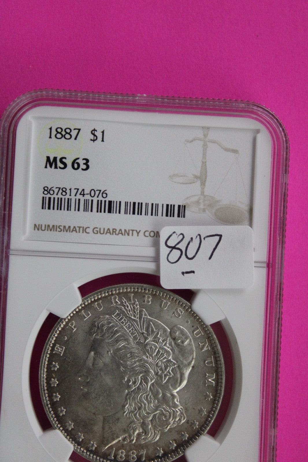 1887 P MS 63 Liberty Morgan Silver Dollar NGC Certified Graded Authentic 807