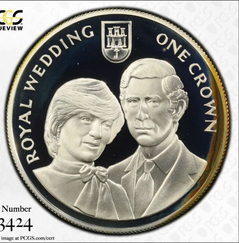 Toned 1981 PR 68 DCAM Crown Gibraltar Princess Diana Royal Wedding PCGS Slab 599
