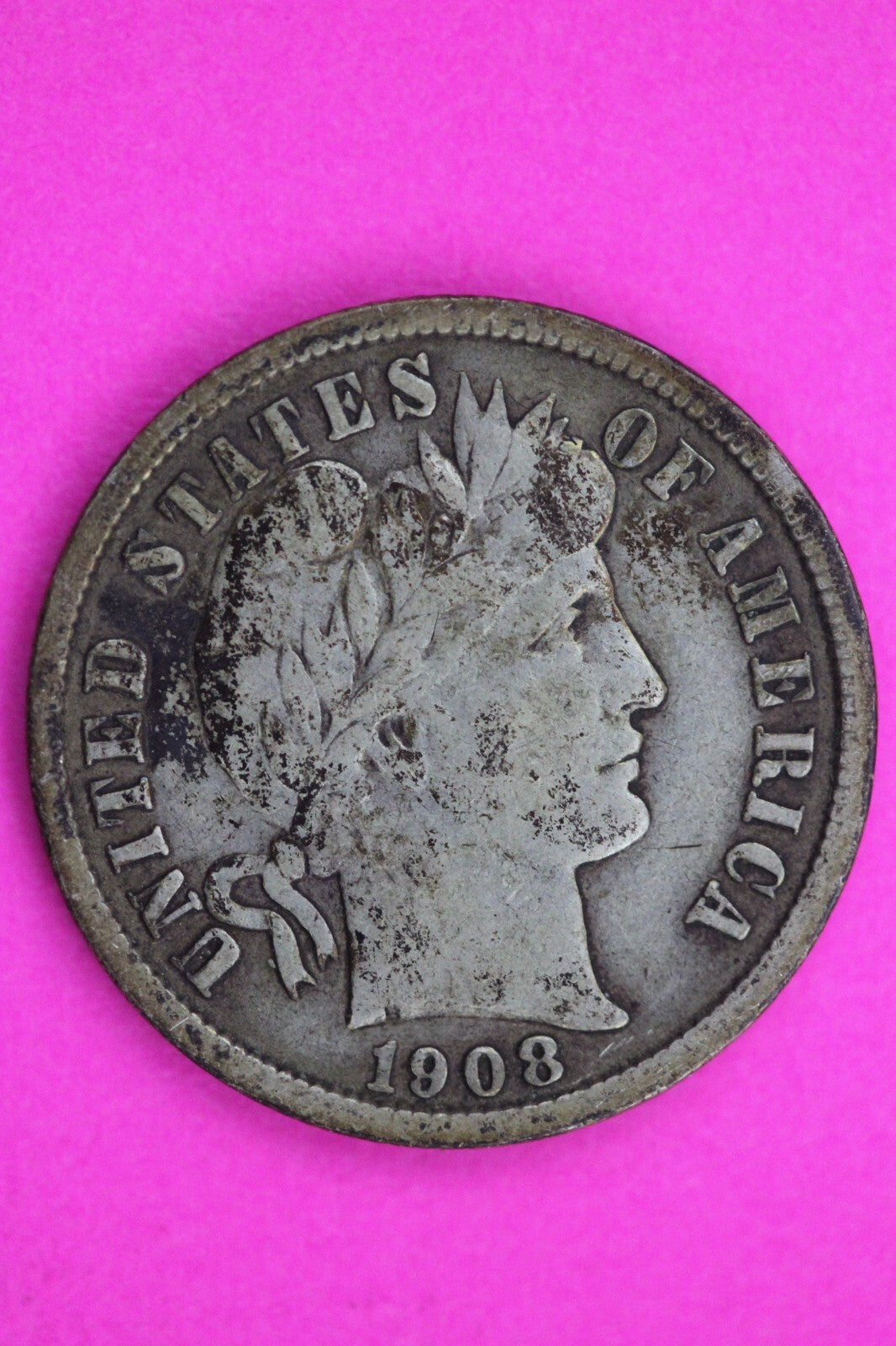 1908 P Barber Liberty Dime Scarce Semi Key Date Silver Coin Free Shipping 0084