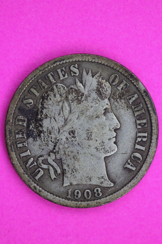 1908 P Barber Liberty Dime Scarce Semi Key Date Silver Coin Free Shipping 0084