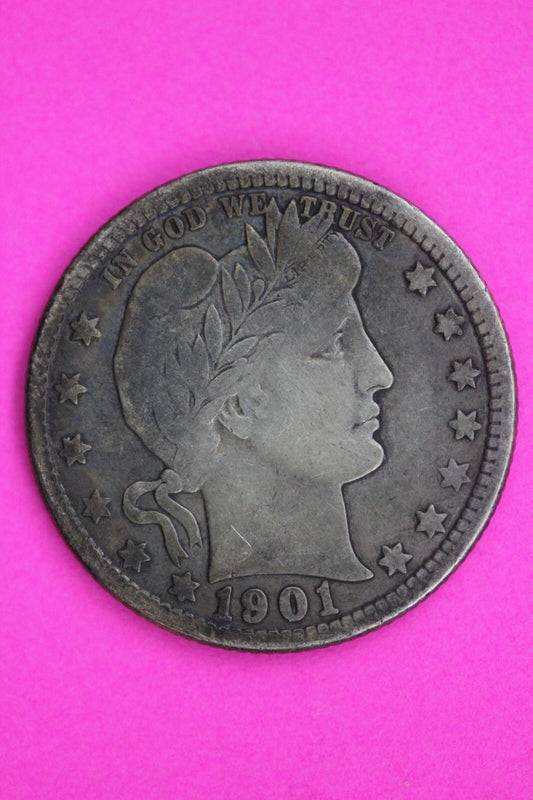 1901 0 Barber Liberty Silver Quarter Guaranteed Authentic & Genuine Coin 1416