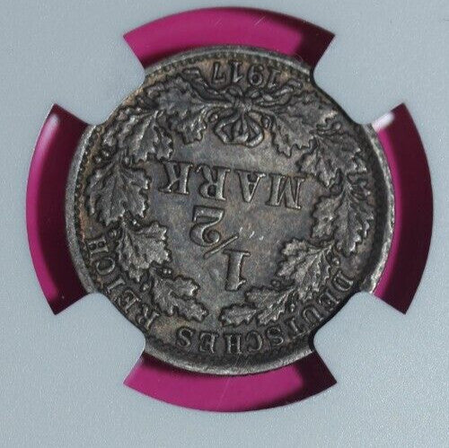 Toned 1917 F AU 58 Germany 1/2 Mark NGC Graded Certified Authentic Slab 1456