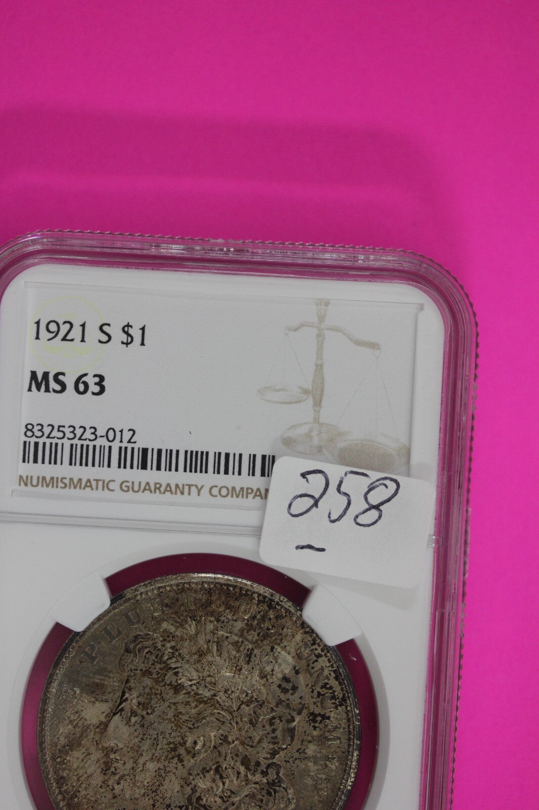 Toned 1921 S MS 63 Liberty Morgan Silver Dollar NGC Certified Graded 258