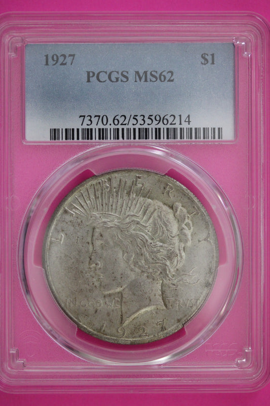 1927 P MS 62 Peace Silver Dollar PCGS Graded Certified Authentic Slab 46