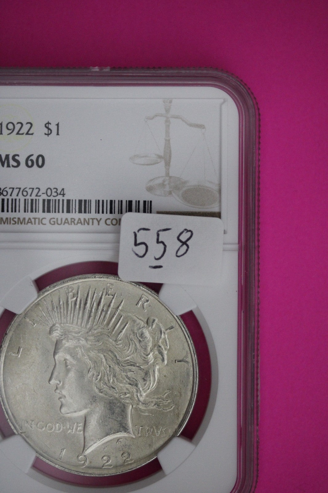1923 P MS 60 Liberty Peace Silver Dollar NGC Certified Graded Authentic 558