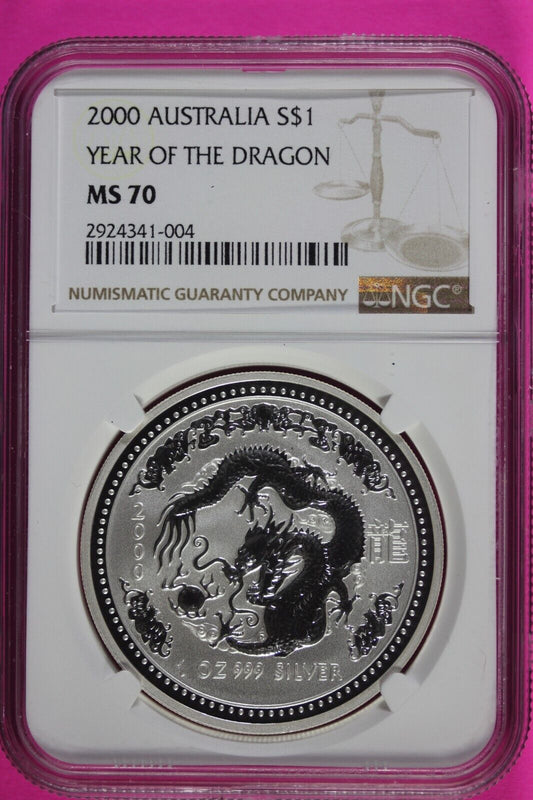 2000 MS 70 Year Of The Dragon Australia Lunar NGC Certified Authentic Slab 893