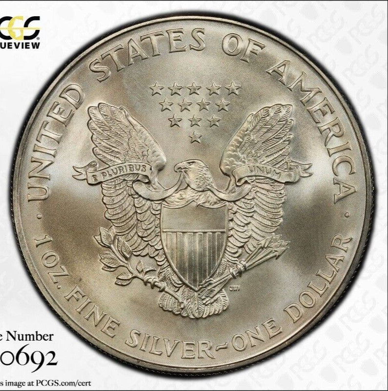 Toned 1996 MS 67 American Silver Eagle PCGS Graded Authentic Certified Slab 180
