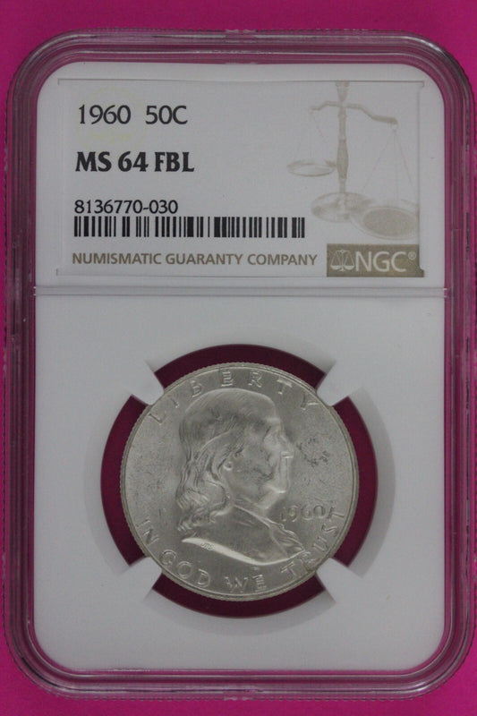 Full Bell Lines 1960 P MS 64 FBL Ben Franklin Half Dollar Silver Coin NGC 789