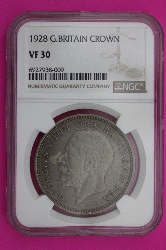 1928 VF 30 Great Britain Crown Silver Coin NGC Authentic Certified Graded 205