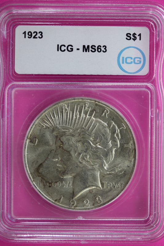 1923 P MS 63 Liberty Peace Silver Dollar ICG Certified Graded Authentic Slab 949