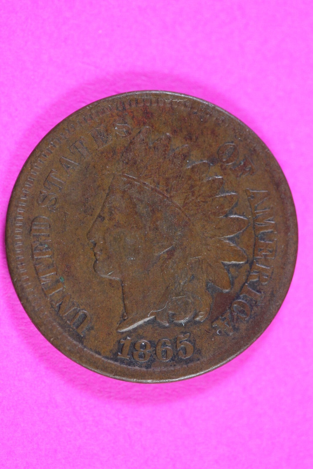 1865 Bronze Indian Head Cent Penny Rare Early Type Coin Exact Coin Pictured 287