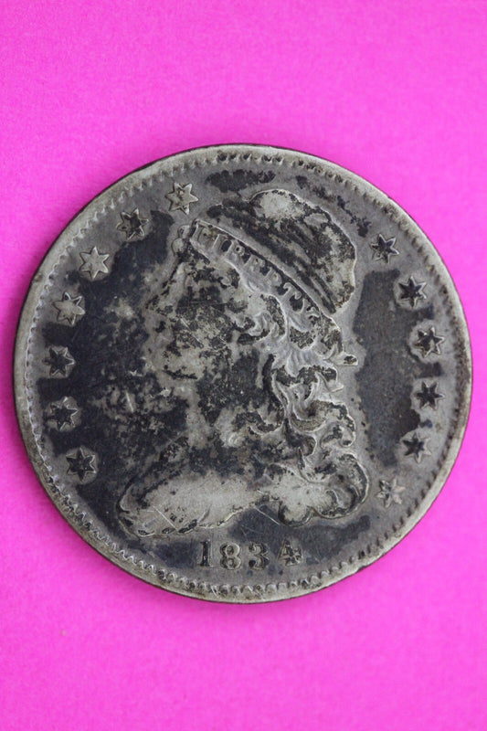 1834 Bust Cap Quarter Lady Liberty Rare Silver Key Date Coin Authentic 0576N