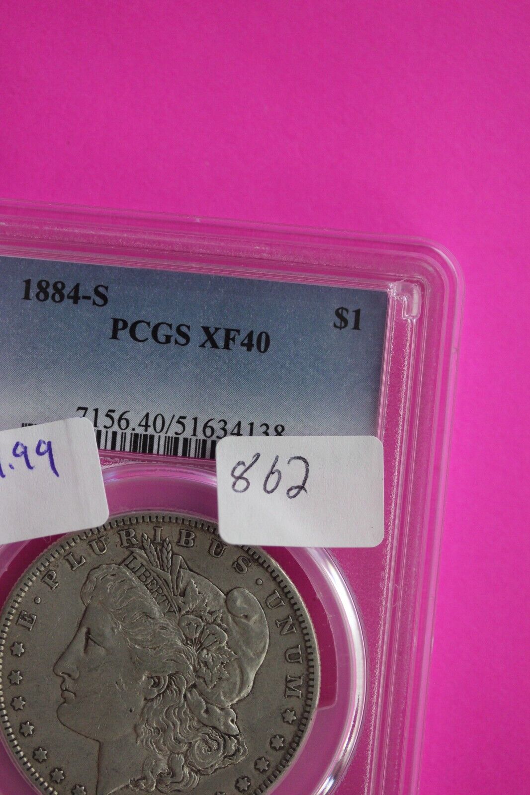 1884 S XF 40 Liberty Morgan Silver Dollar PCGS Certified Authentic Slab 862