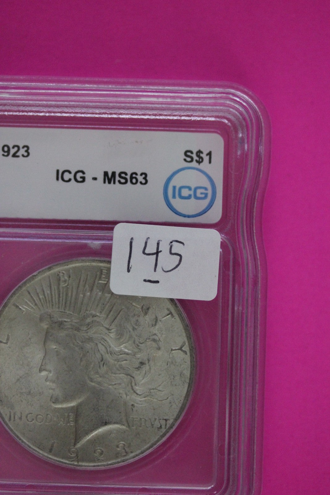 1923 P MS 63 Liberty Peace Silver Dollar ICG Certified Authentic Graded Slab 145