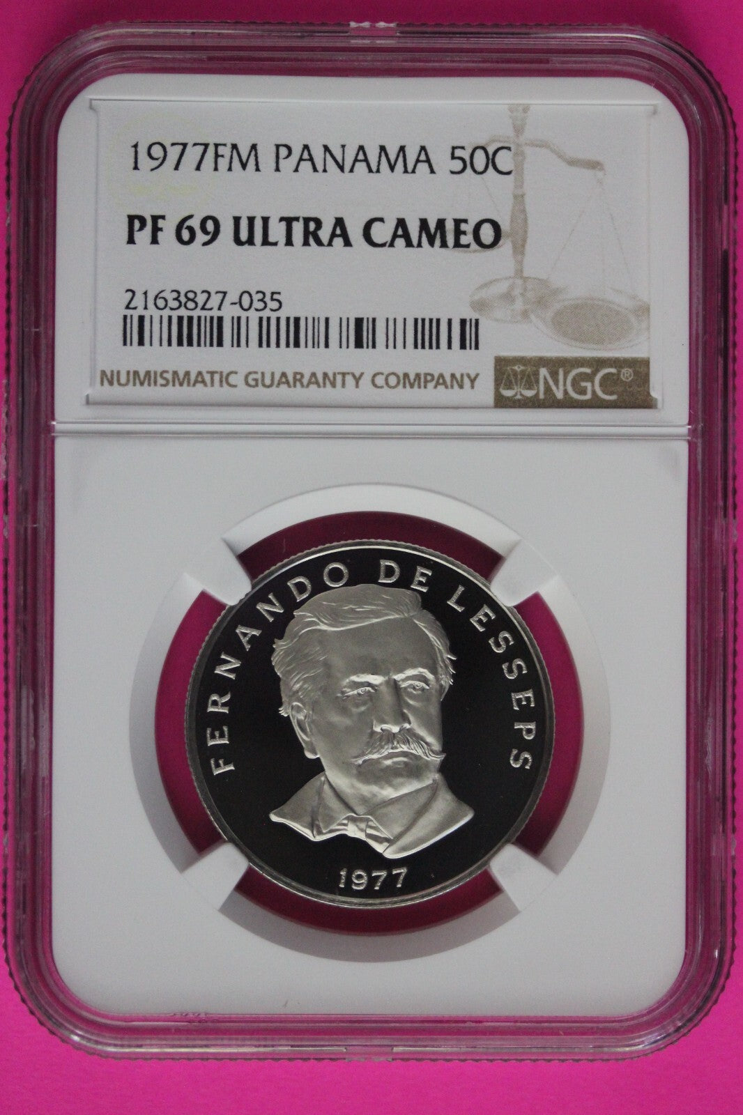 1977 Panama PF 69 Ultra Cameo Proof 50 Centesimos NGC Graded Authentic Slab 1039