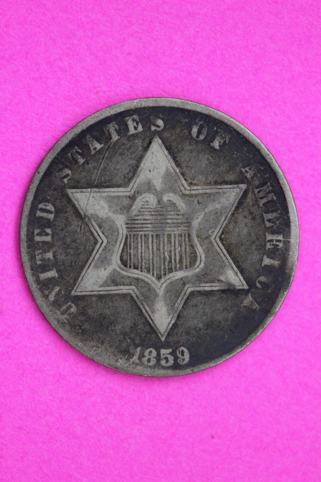 1859 P Trime 3 Three Cent Silver Dime Coin Guaranteed Authentic & Genuine 0706N