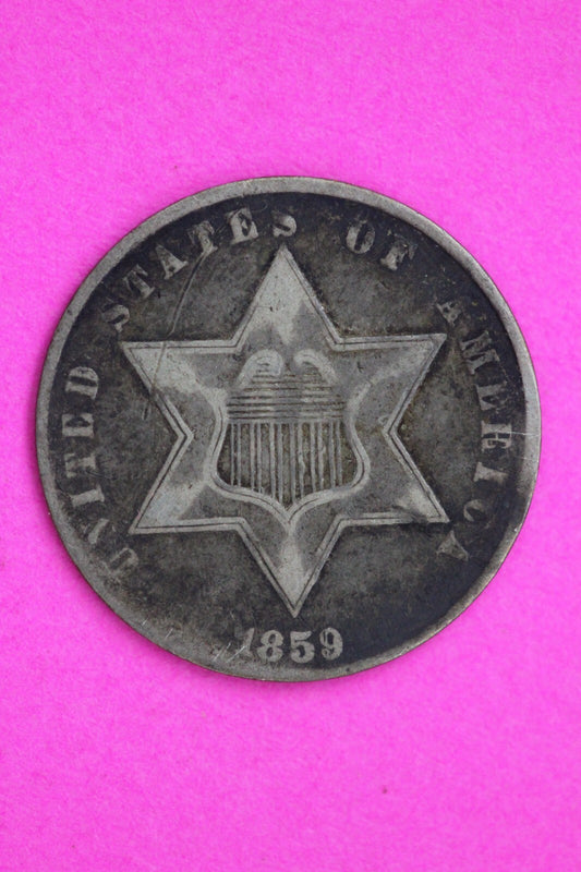 1859 P Trime 3 Three Cent Silver Dime Coin Guaranteed Authentic & Genuine 0706N