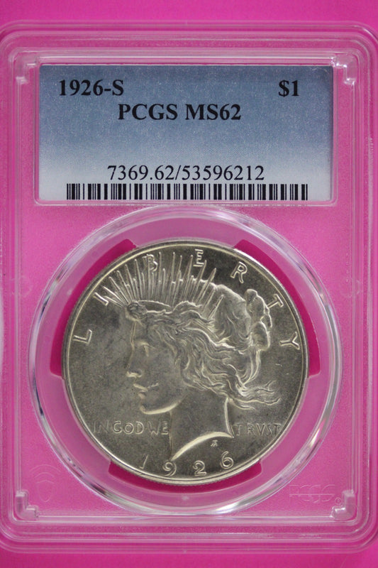 1926 S MS 62 Peace Silver Dollar PCGS Graded Certified Authentic Slab 49