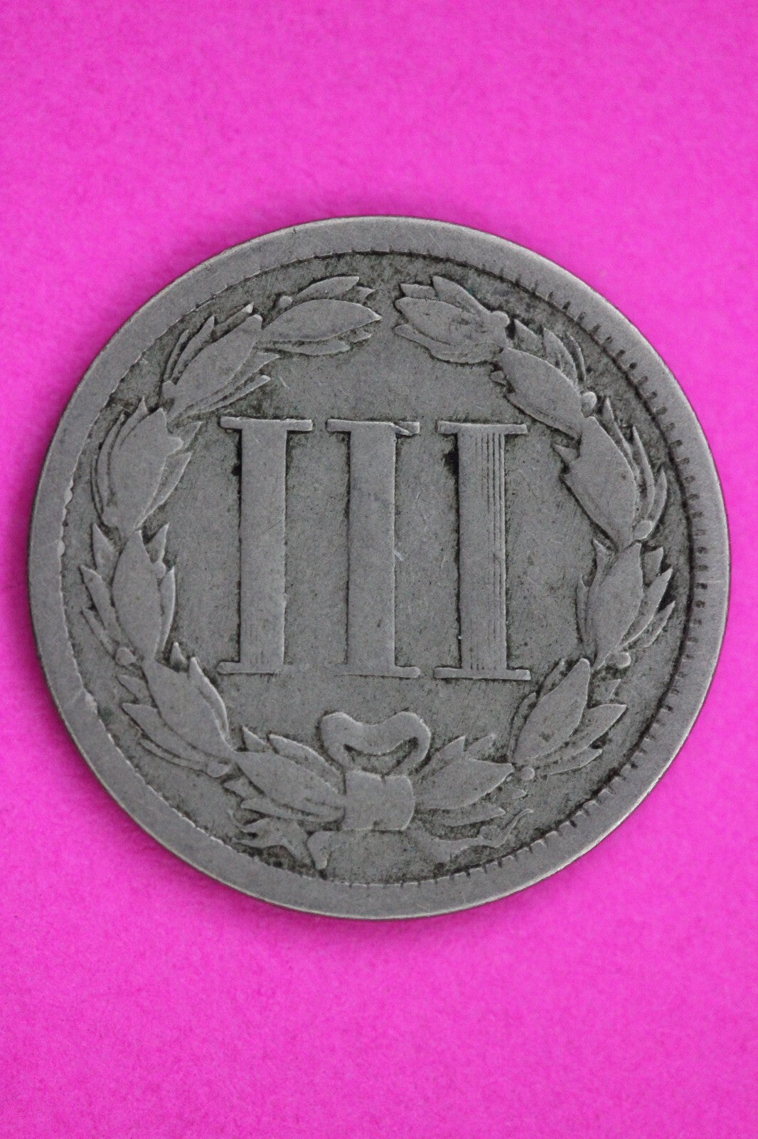 1865 Three 3 Cent Nickel Guaranteed Authentic & Genuine Fast Free Shipping 1303