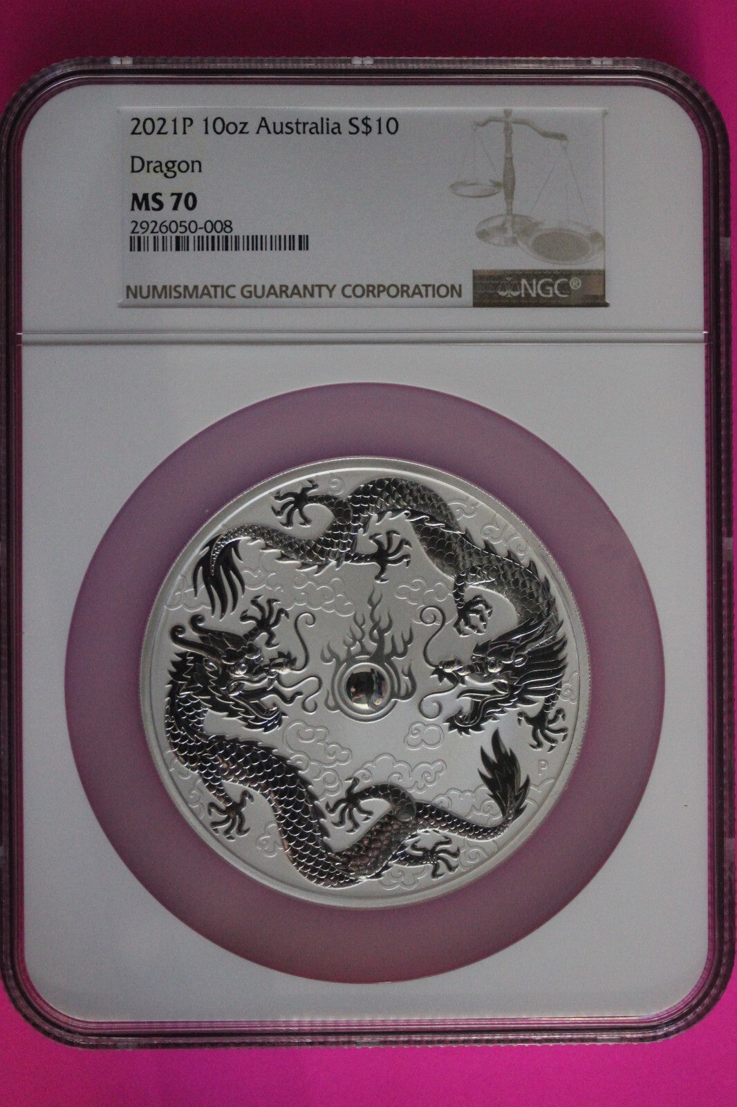Top Pop Finest Known 2021 MS 70 Australia $10 Dragon 10 OZ Silver NGC Slab 7042