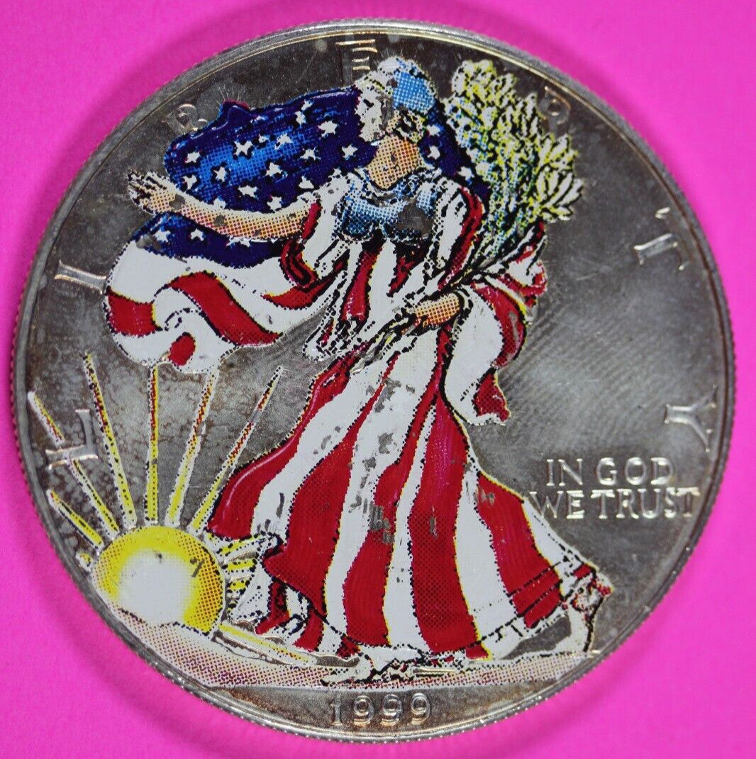 Colorized 1999 American Silver Eagle 1 Ounce .999 Fine Exact Coin Shown 180
