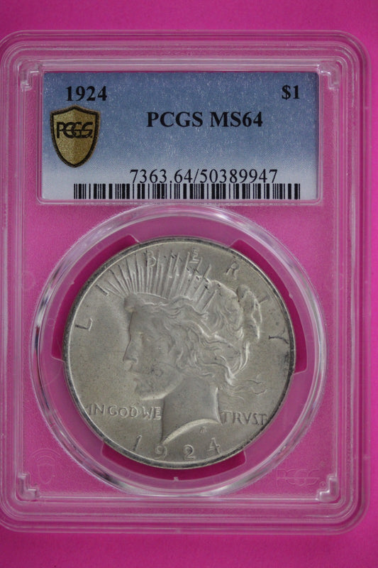 1924 P MS 64 Liberty Peace Silver Dollar PCGS Certified Graded Authentic 610