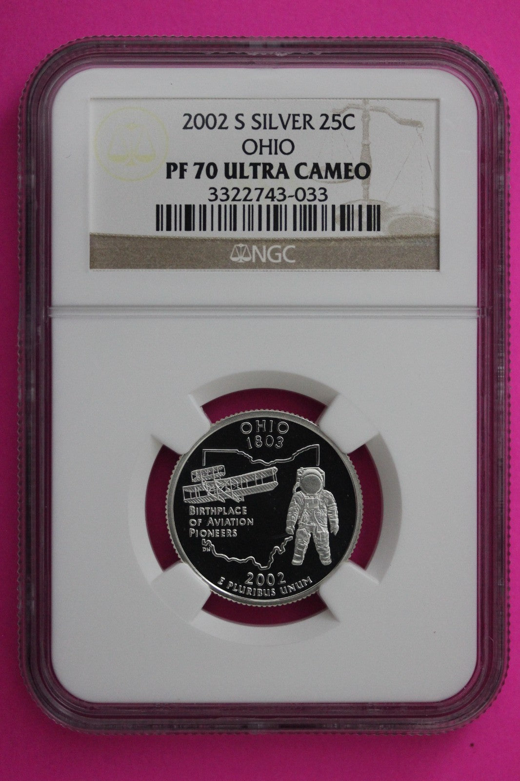2002 S PF 70 Ohio Silver State Quarter NGC Certified Authentic Slab 439
