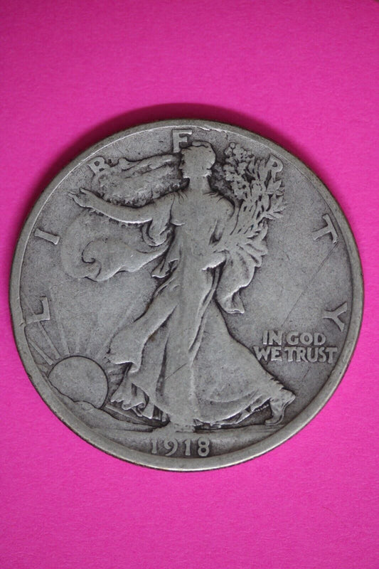 1918 D Walking Liberty Half Dollar Scarce Semi Key Date Silver Coin 97