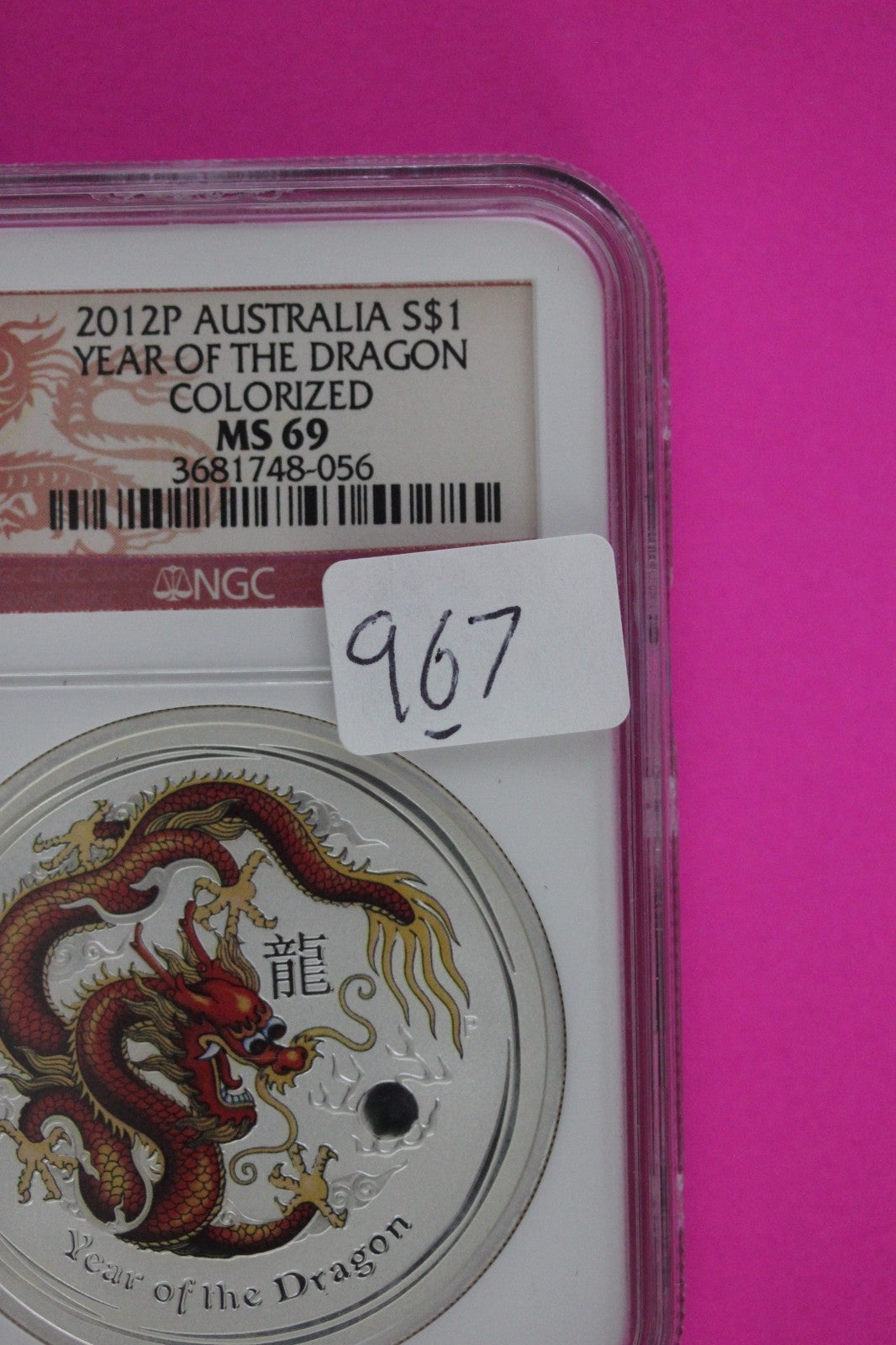2012 P MS 69 Colorized Australia Year Of The Dragon $1 Silver Coin NGC Slab 967