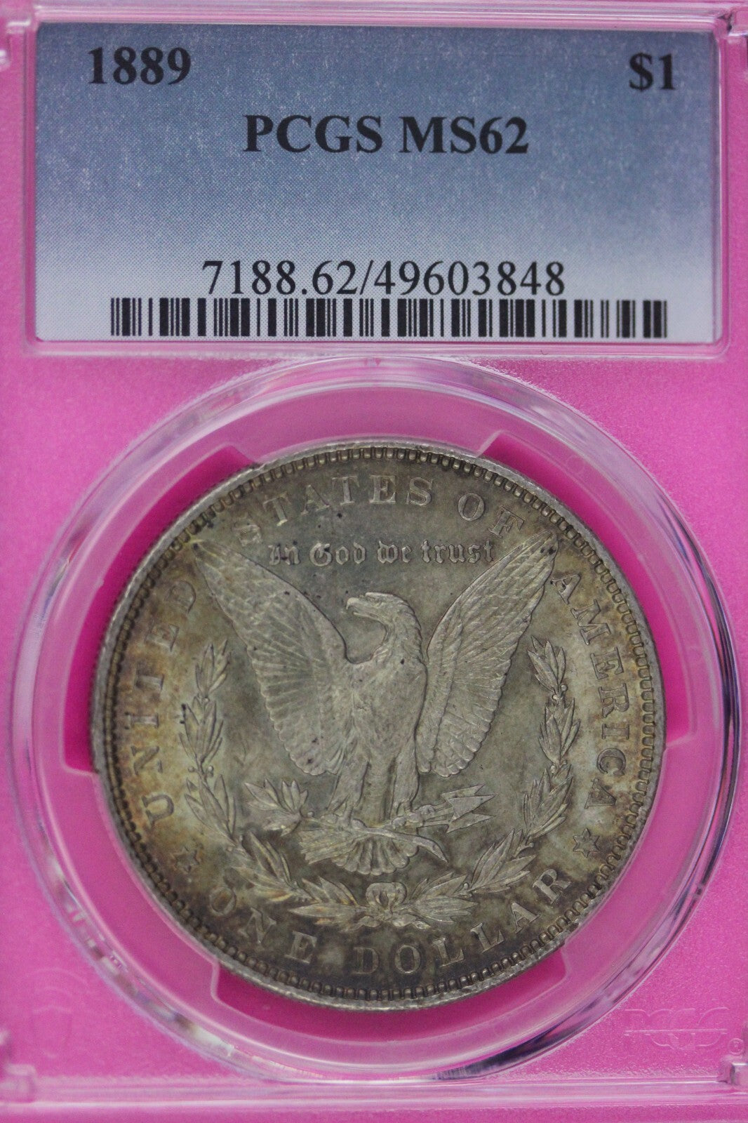 Toned 1889 P MS 62 Morgan Liberty Silver Dollar PCGS Certified Slab 39