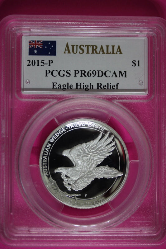 2015 P PR 69 High Relief Australia Eagle John Mercanti Signature $1 PCGS 6059
