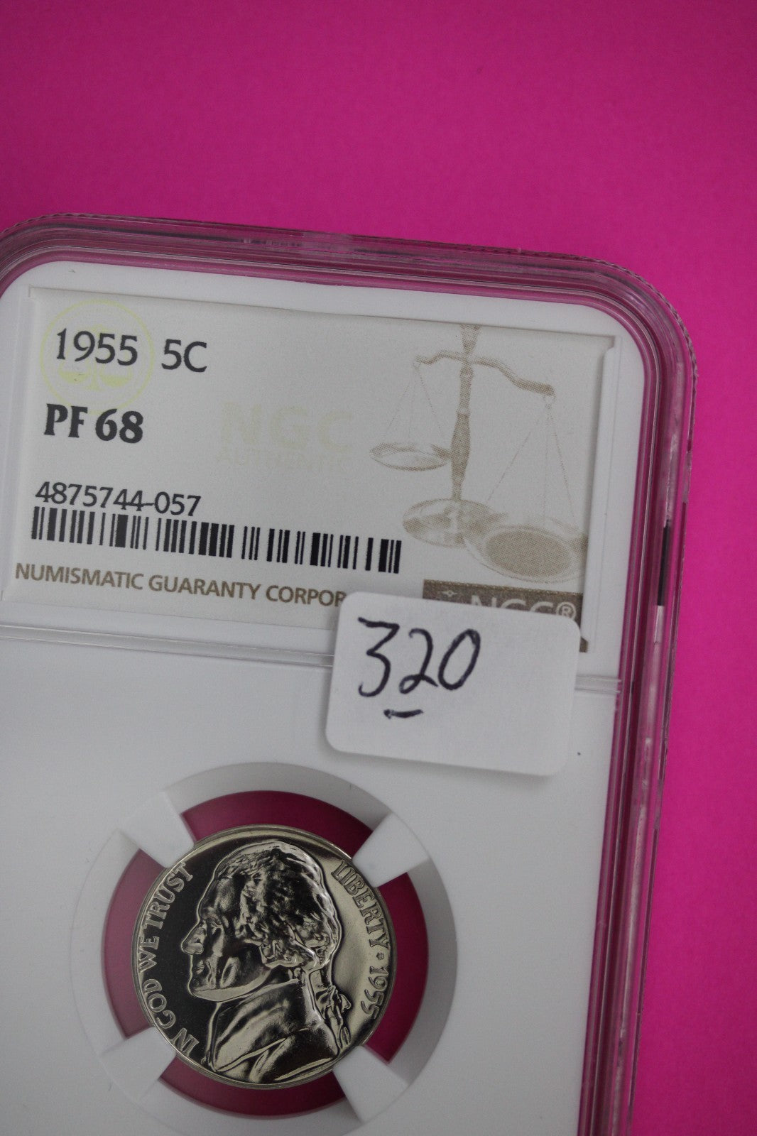 1955 PF 68 Jefferson Nickel NGC Certified Graded Authentic Genuine Slab 320