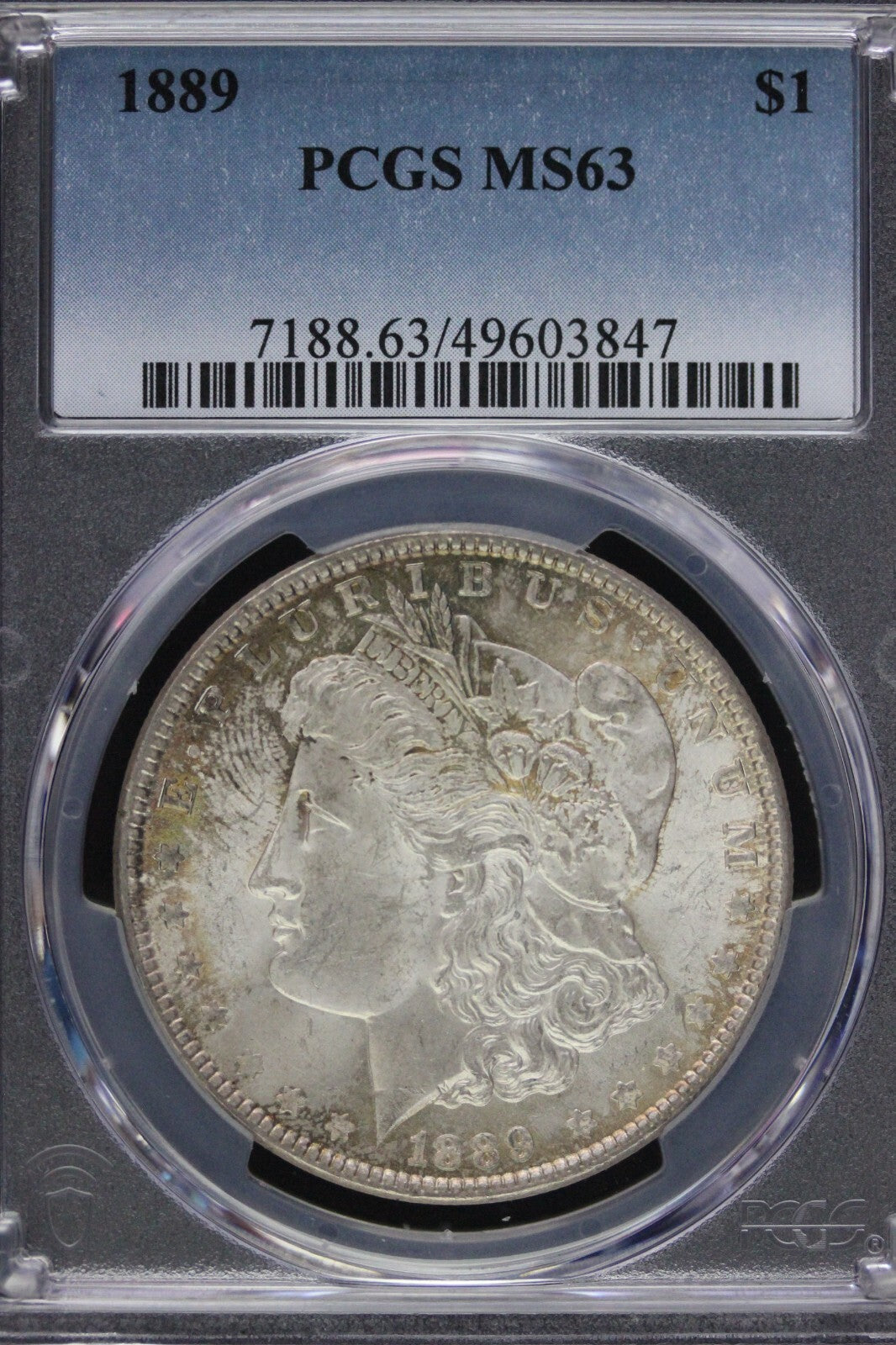 Toned 1889 P MS 63 Morgan Liberty Silver Dollar PCGS Certified Slab 38