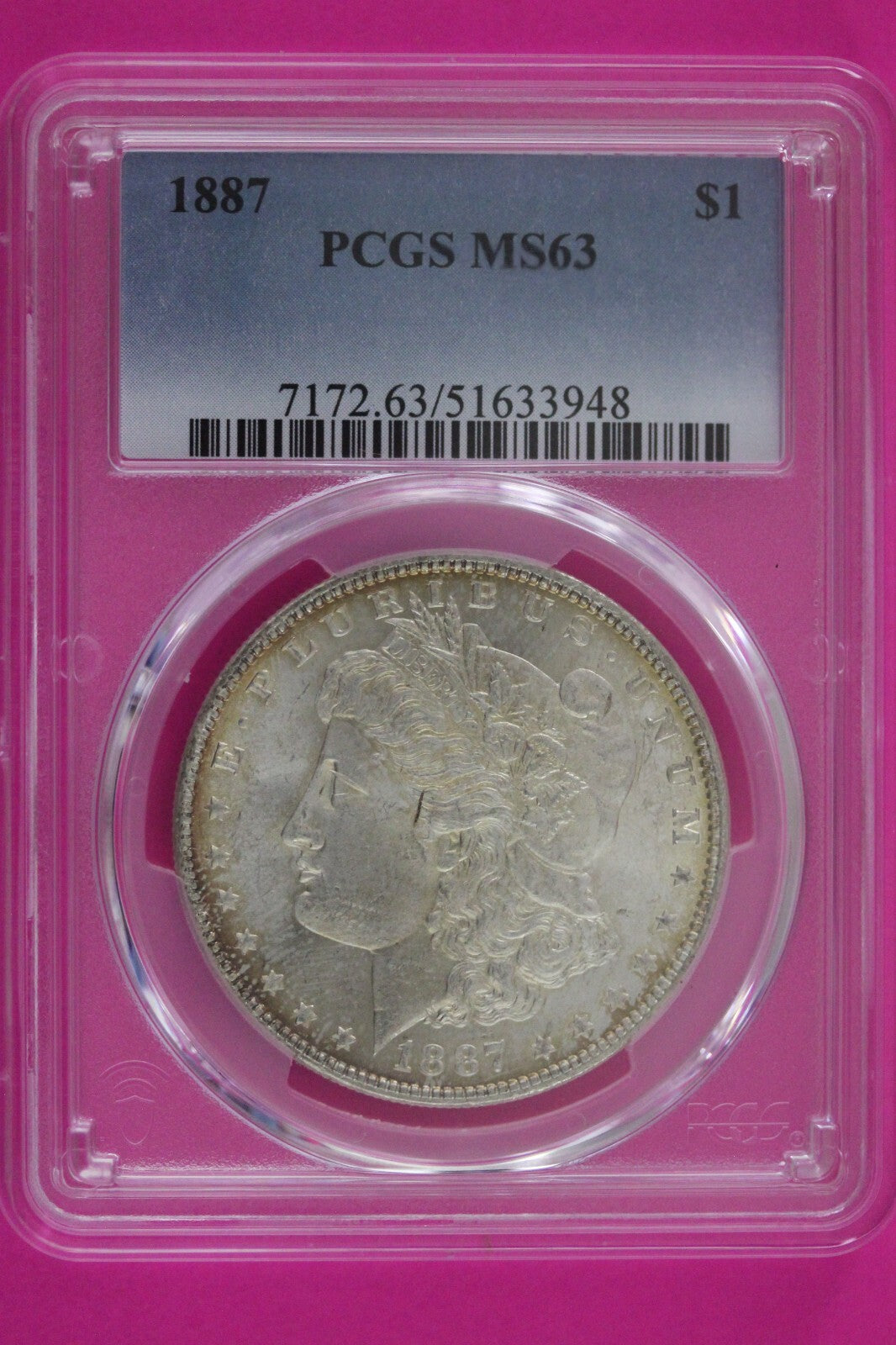 Toned 1887 P MS 64 Liberty Morgan Silver Dollar PCGS Certified Graded Slab 1083