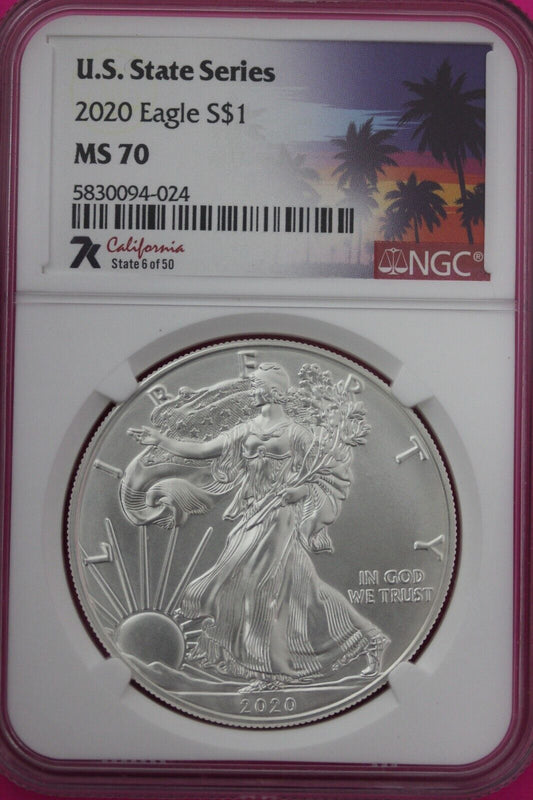 2020 MS 70 American Silver Eagle California State Series NGC Certified Slab 579