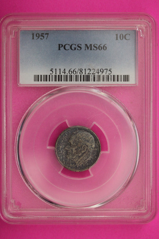 Toned 1957 P MS 66 Roosevelt Silver Dime PCGS Certified Authentic Slab Coin 388