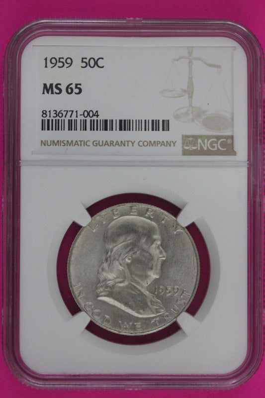 1959 P MS 65 Ben Franklin Half Dollar Silver Coin NGC Graded Authentic Slab 786
