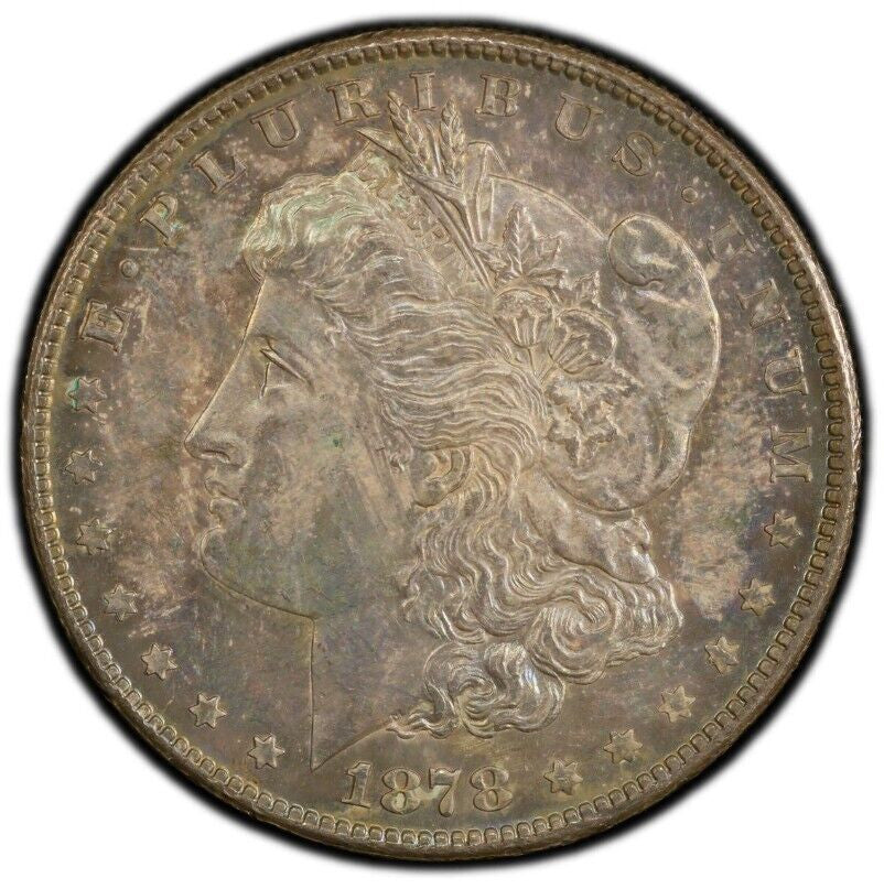 Rainbow Toned 1878 S MS 62 Morgan Liberty Silver Dollar PCGS Certified Slab 196