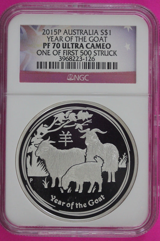 2015 P PF 70 Australia Year Of The Goat $1 Silver Coin NGC Certified Slab 952