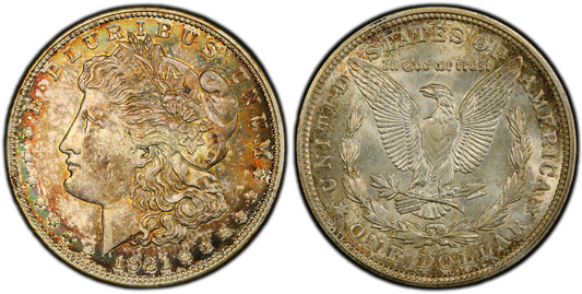 Toned 1921 D MS 62 Morgan Liberty Silver Dollar PCGS Certified Graded Slab 374