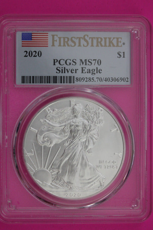 2020 MS 70 Silver Eagle Coin 1 OZ .999 PCGS Certified Graded Authentic Slab 607