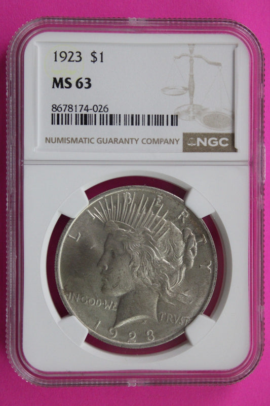 1923 P MS 63 Liberty Peace Silver Dollar NGC Certified Graded Authentic 719