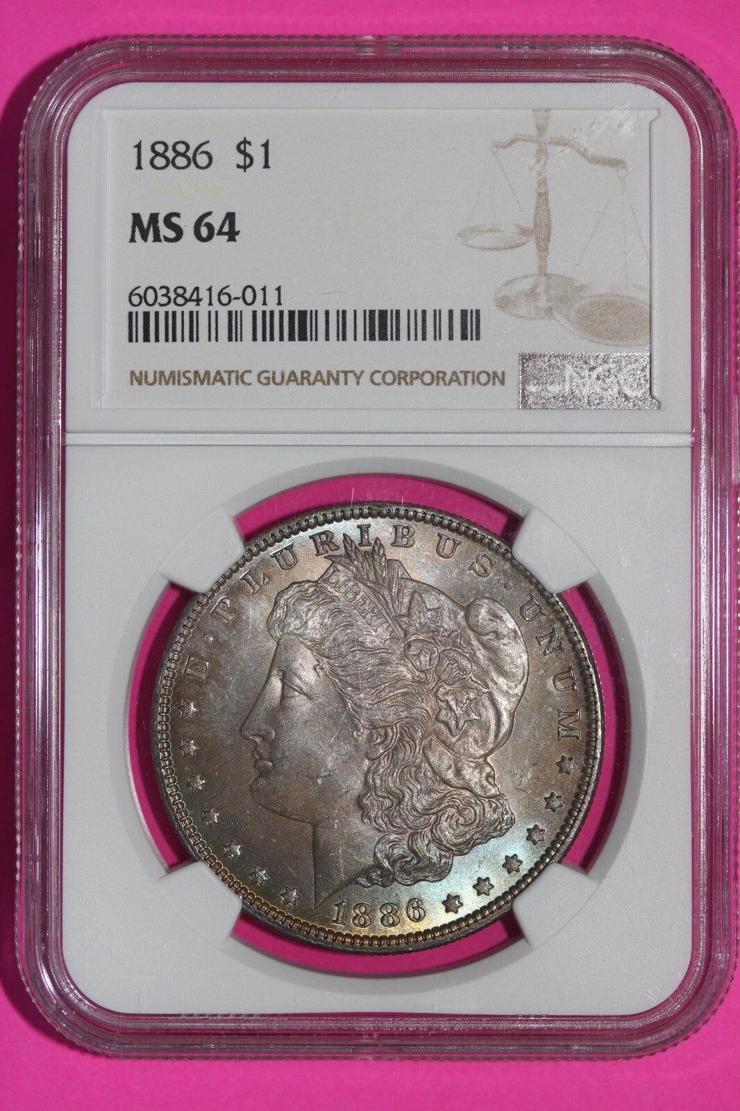 Toned 1886 P MS 64 Liberty Morgan Silver Dollar NGC Certified Graded Slab 413