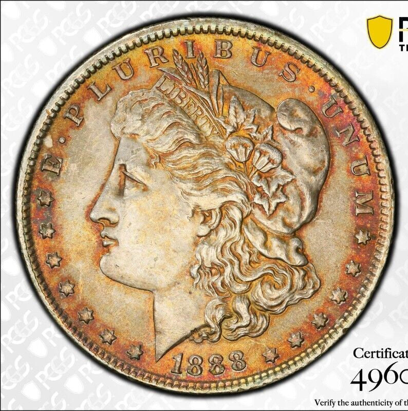 Toned 1888 P MS 63 Morgan Liberty Silver Dollar PCGS Certified Slab 32