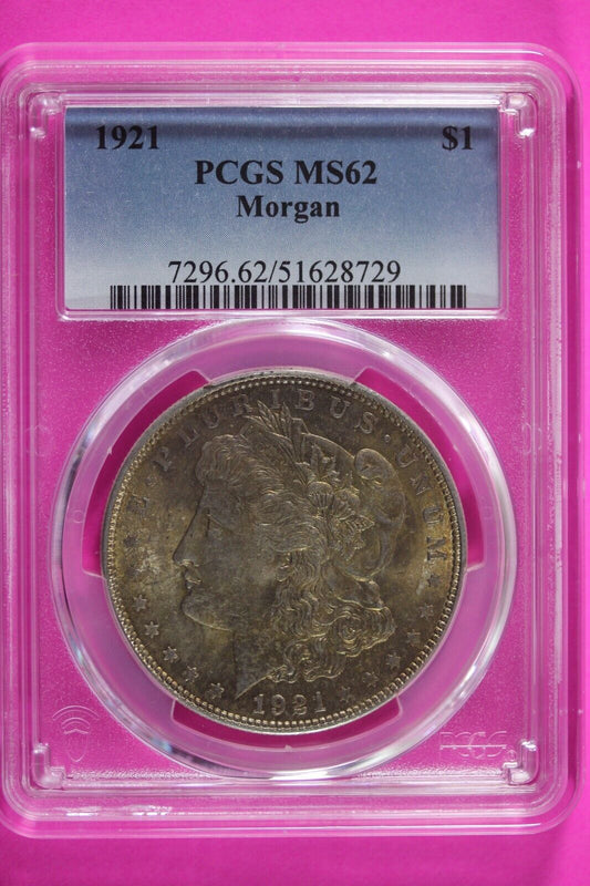 Toned 1921 P MS 62 Liberty Morgan Silver Dollar PCGS Certified Graded Slab 1065